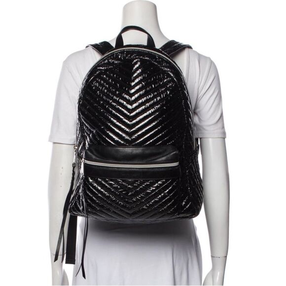 Rebecca Minkoff Pippa Large Backpack Black Patent Nylon Chevron Quilted Laptop main image 8